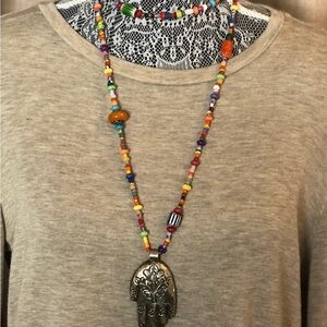 Hamsa Hand - Tibetan Silver with Colorful Trade Beads